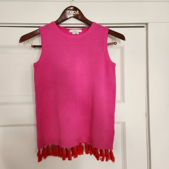 NWOT knitted pink top with red tassles size 2 small cotton - Picture 1 of 5